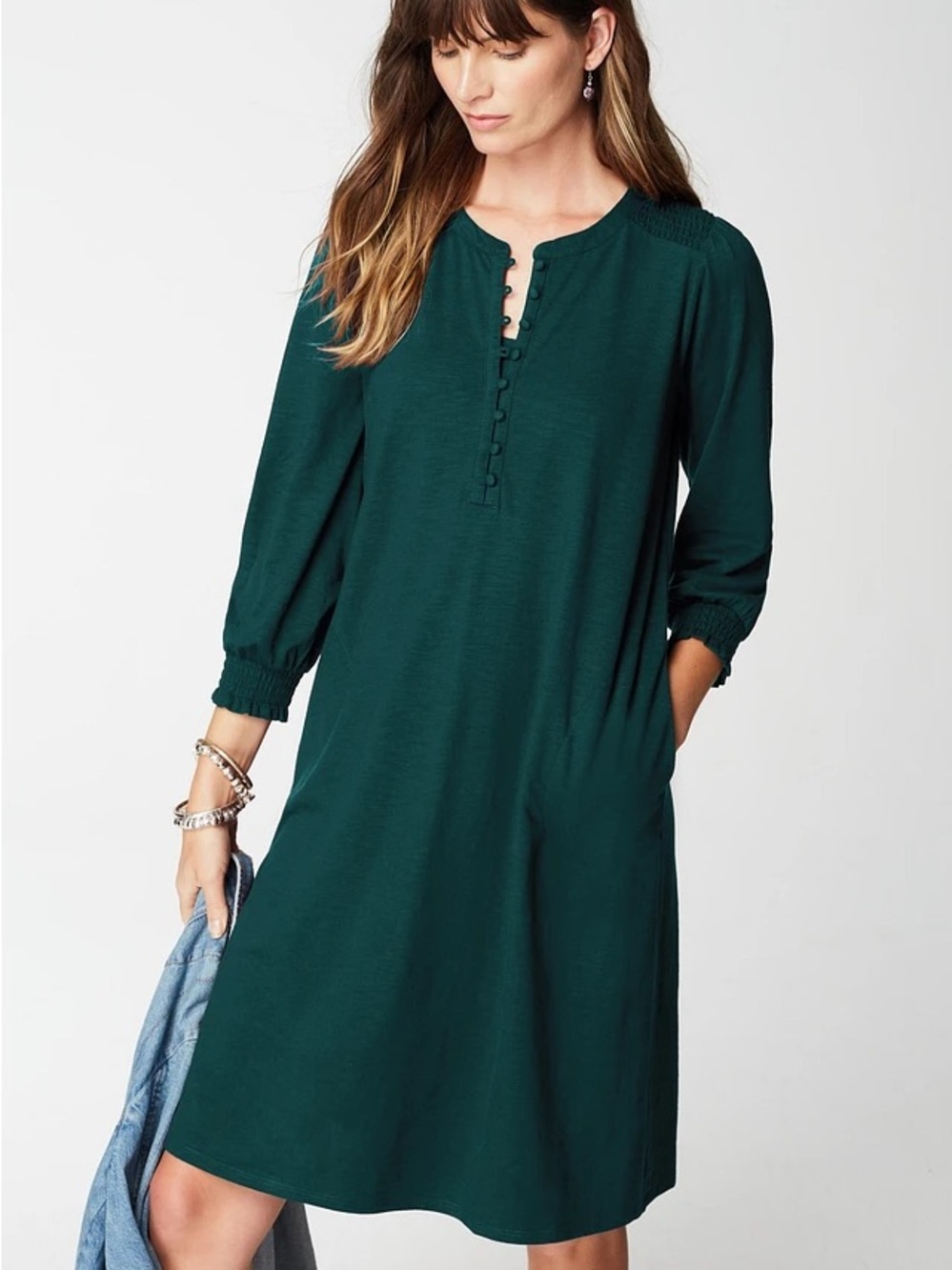 J. Jill Deep Teal Button-Front Midi Dress
